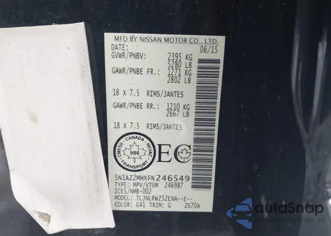 2015 Nissan Murano Platinum/S/Sl/Sv из США, поврежденный, VIN 5N1AZ2MHXFN246549